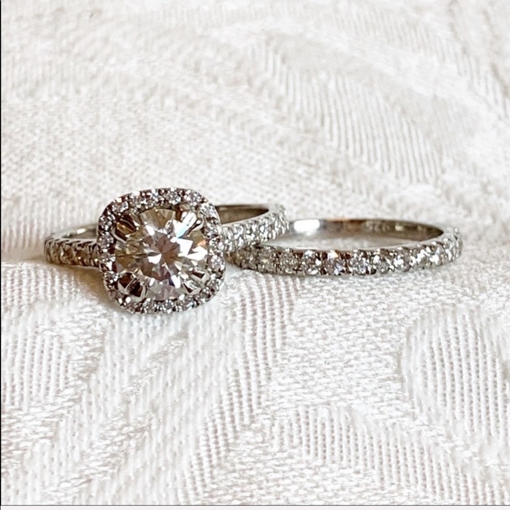 RESTOCKED - 2.20 Ct Round Moissanite Halo Ring Set